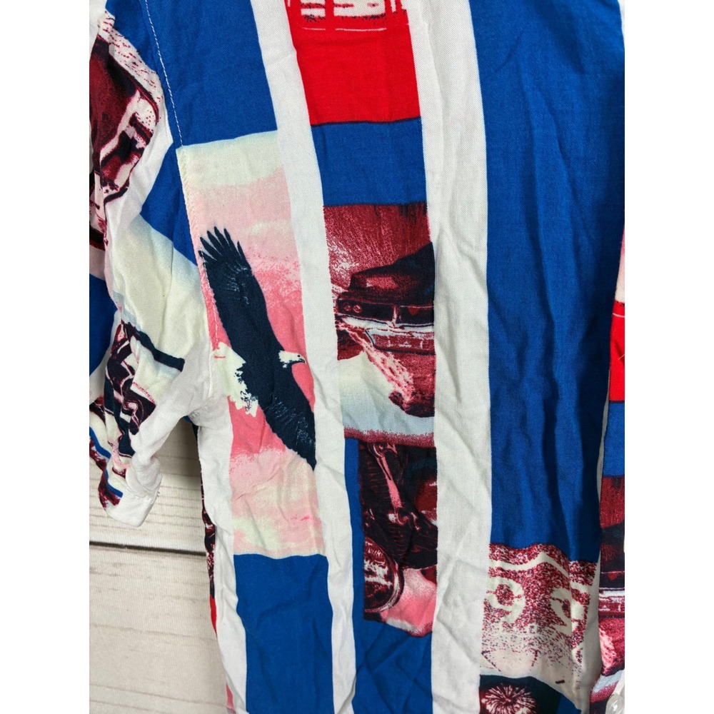 No Boundaries Mens Americana Eagle Motel Collage Stripe Button Up Shirt Blue XS - Picture 11 of 12